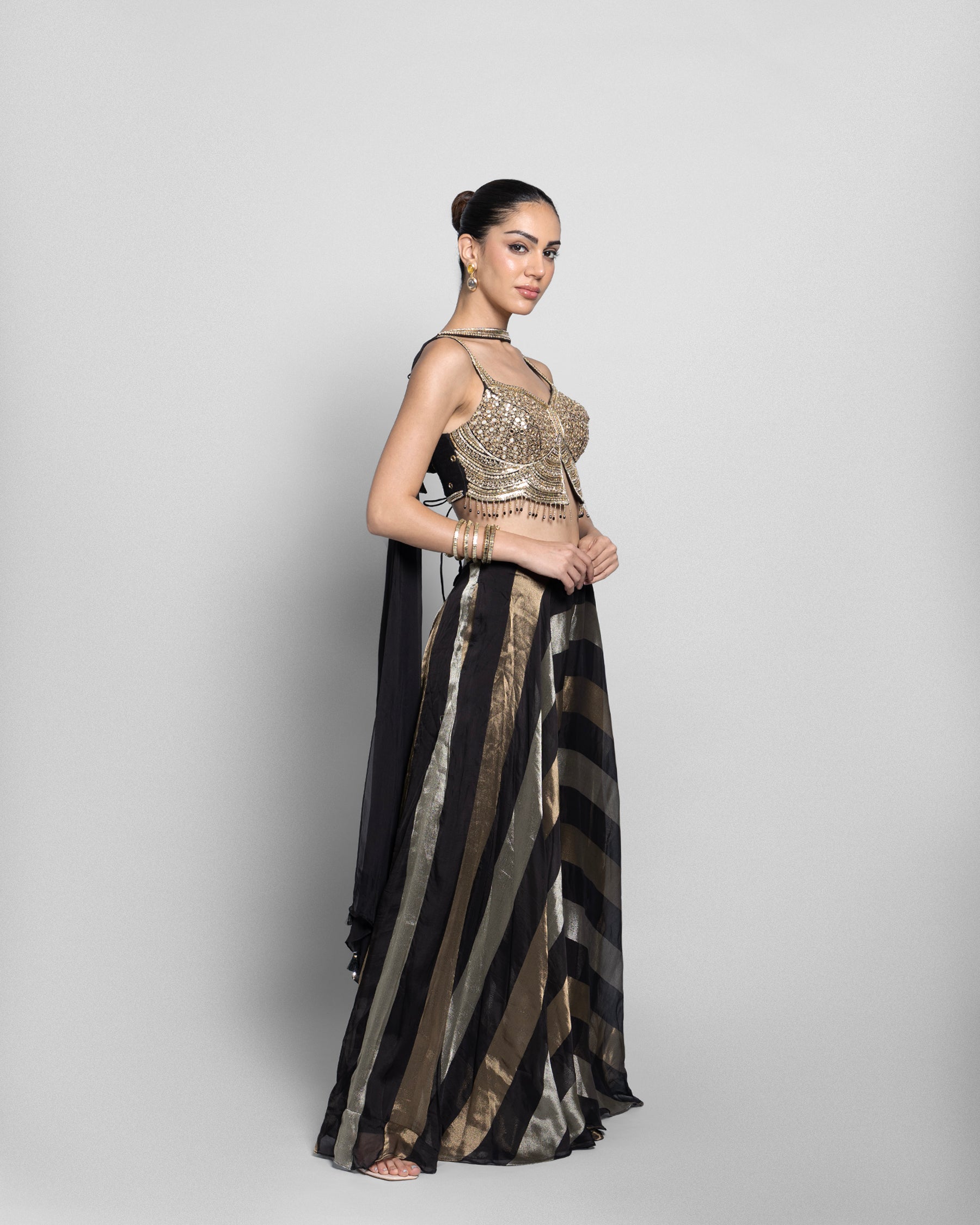 EBONY GOLD STRIPED CROP-TOP & PALAZZO ENSEMBLE