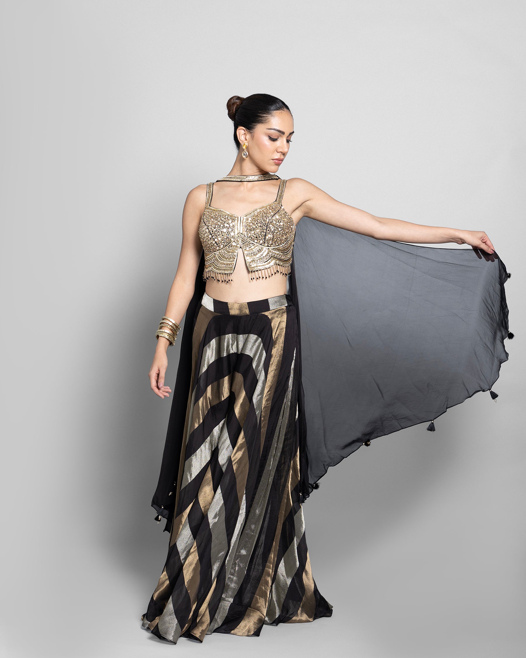 EBONY GOLD STRIPED CROP-TOP & PALAZZO ENSEMBLE
