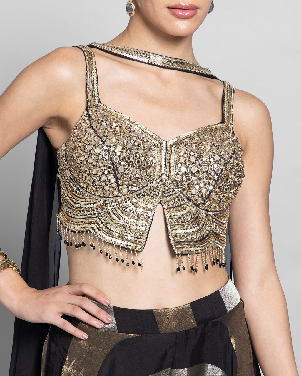 EBONY GOLD STRIPED CROP-TOP & PALAZZO ENSEMBLE