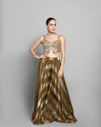 OLIVE GOLD STRIPED CROP-TOP & PALAZZO ENSEMBLE