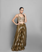 OLIVE GOLD STRIPED CROP-TOP & PALAZZO ENSEMBLE