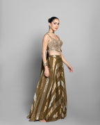 OLIVE GOLD STRIPED CROP-TOP & PALAZZO ENSEMBLE
