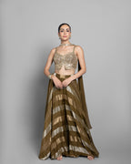 OLIVE GOLD STRIPED CROP-TOP & PALAZZO ENSEMBLE
