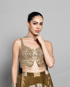 OLIVE GOLD STRIPED CROP-TOP & PALAZZO ENSEMBLE