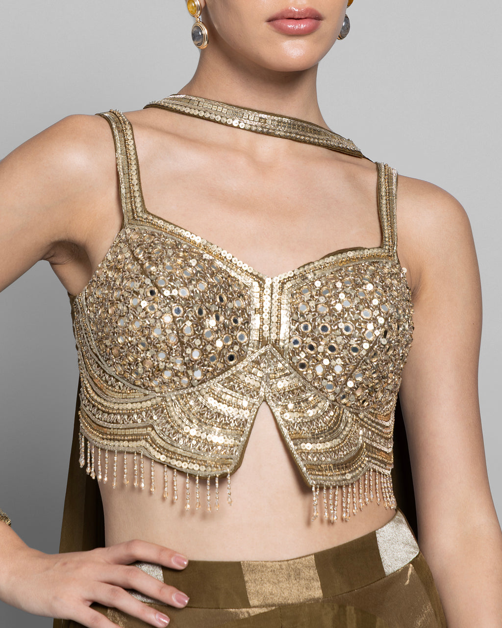 OLIVE GOLD STRIPED CROP-TOP & PALAZZO ENSEMBLE
