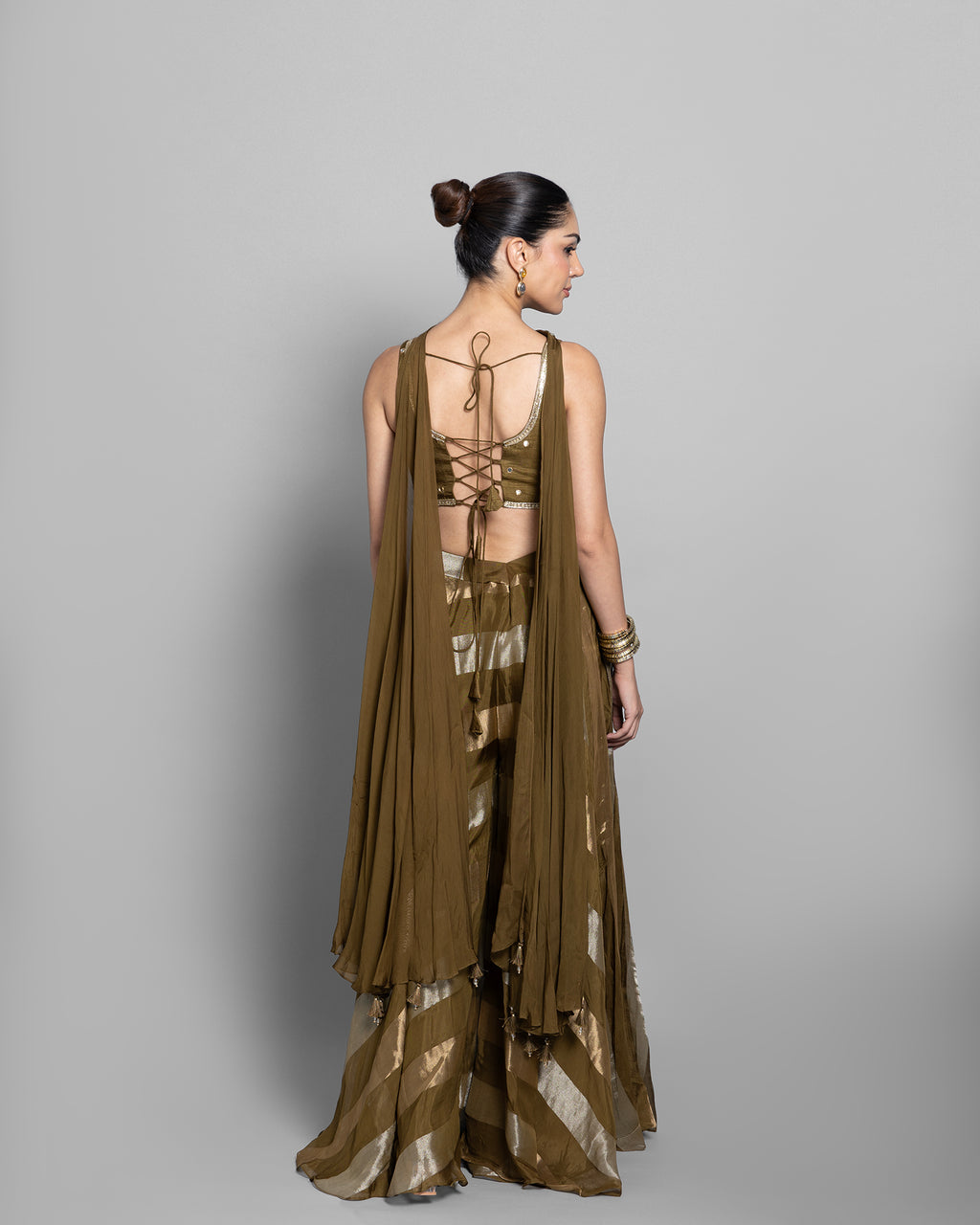 OLIVE GOLD STRIPED CROP-TOP & PALAZZO ENSEMBLE