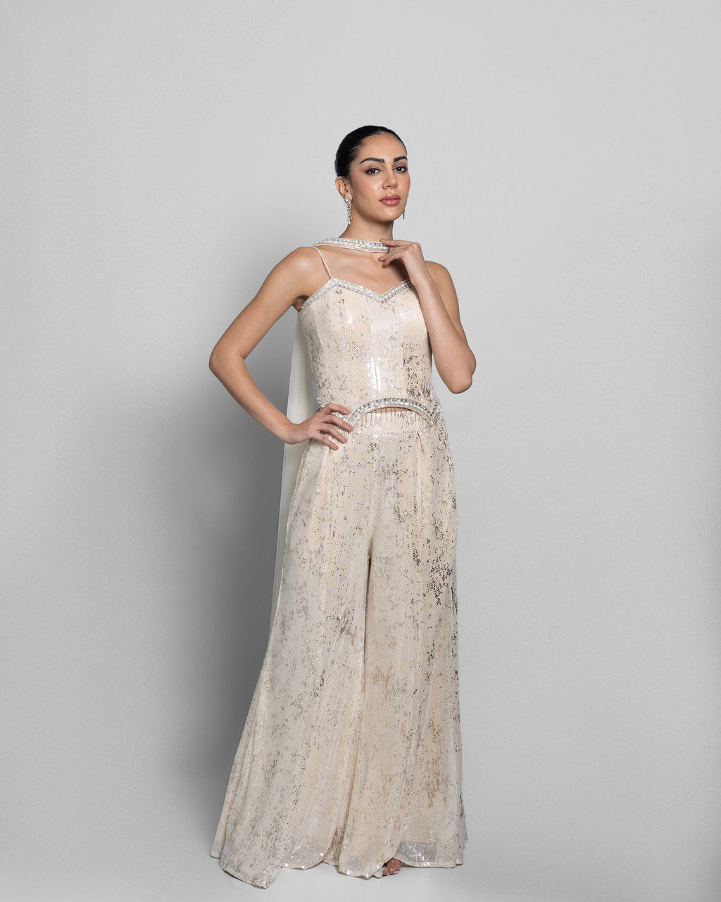WARM IVORY CORSET TOP WITH PALAZZO