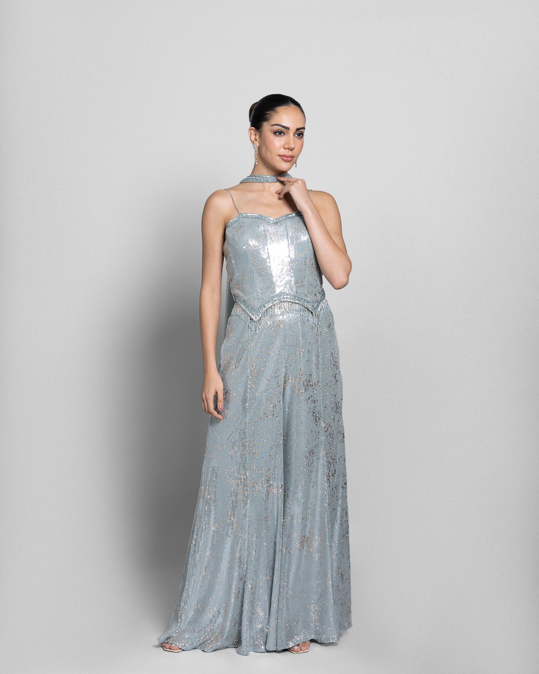 JADE BLUE CORSET TOP WITH PALAZZO