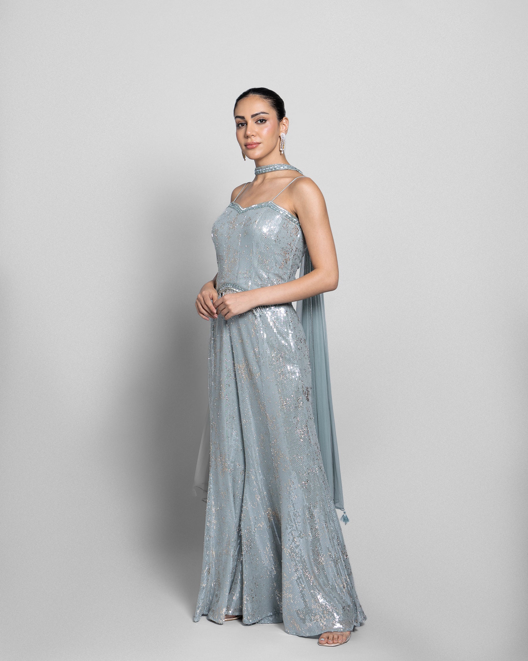 JADE BLUE CORSET TOP WITH PALAZZO