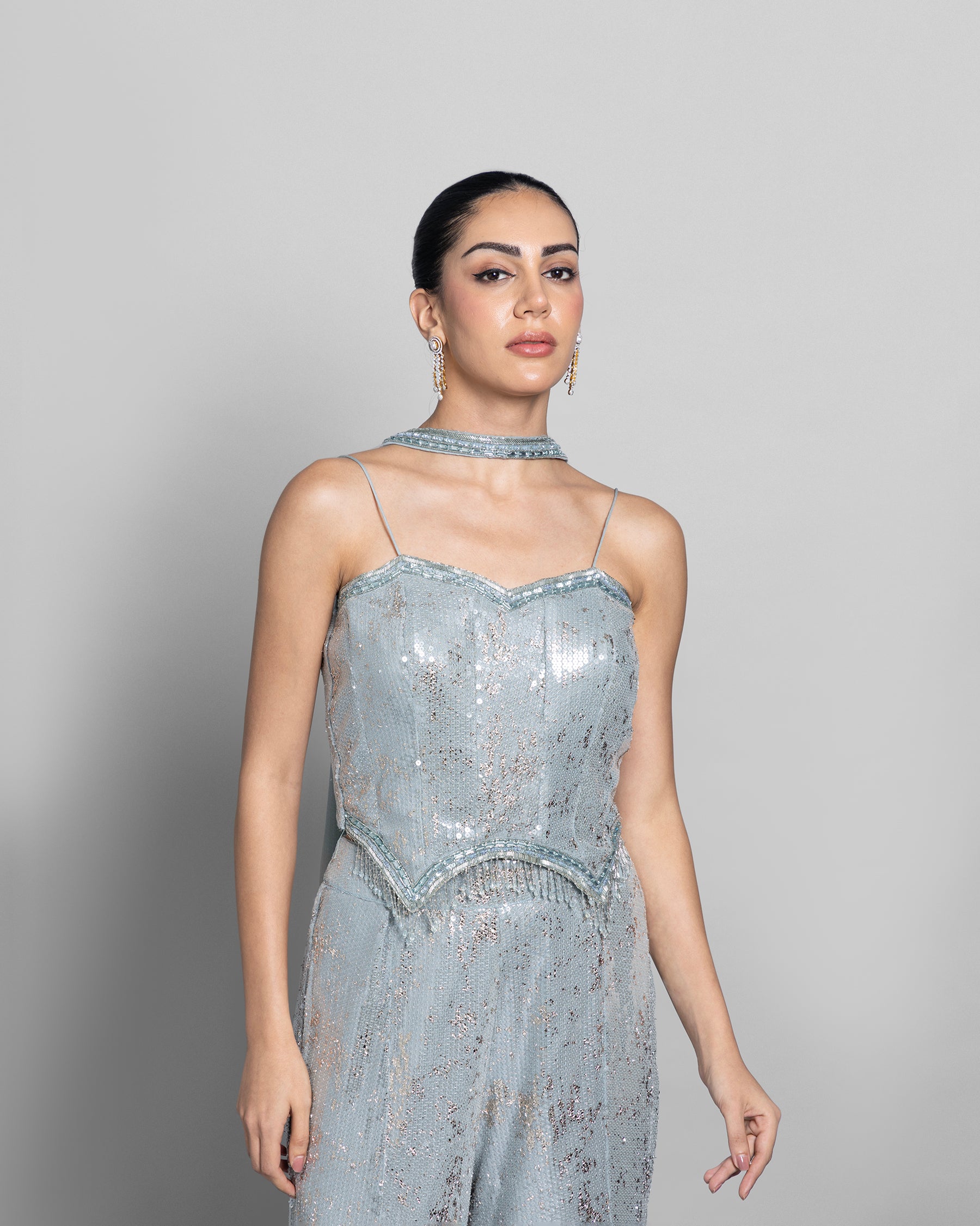 JADE BLUE CORSET TOP WITH PALAZZO