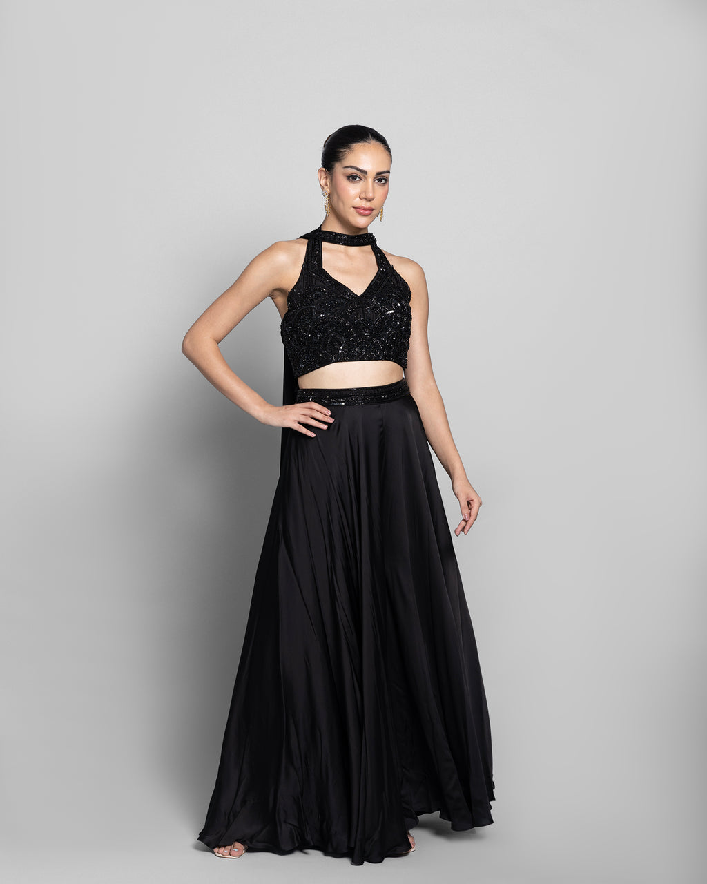 EBONY EMBELLISHED CROP-TOP WITH PALAZZO