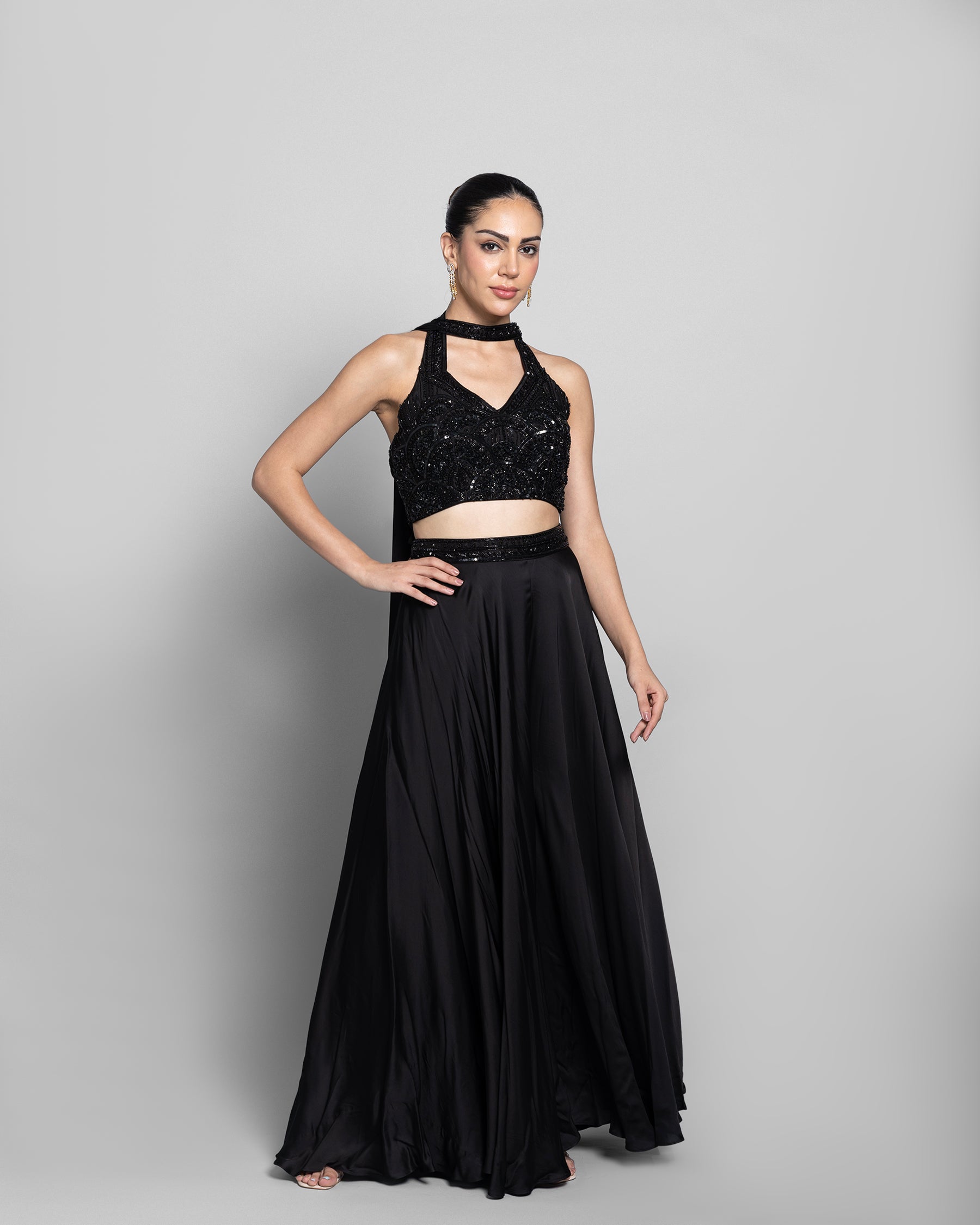 EBONY EMBELLISHED CROP-TOP WITH PALAZZO