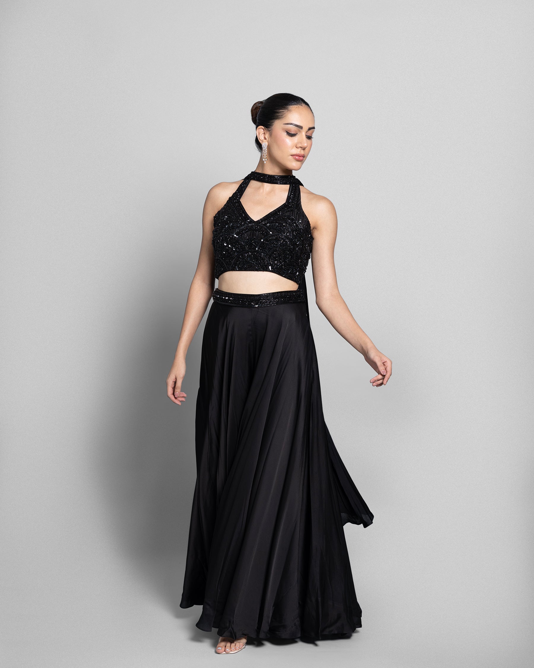 EBONY EMBELLISHED CROP-TOP WITH PALAZZO