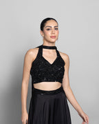 EBONY EMBELLISHED CROP-TOP WITH PALAZZO