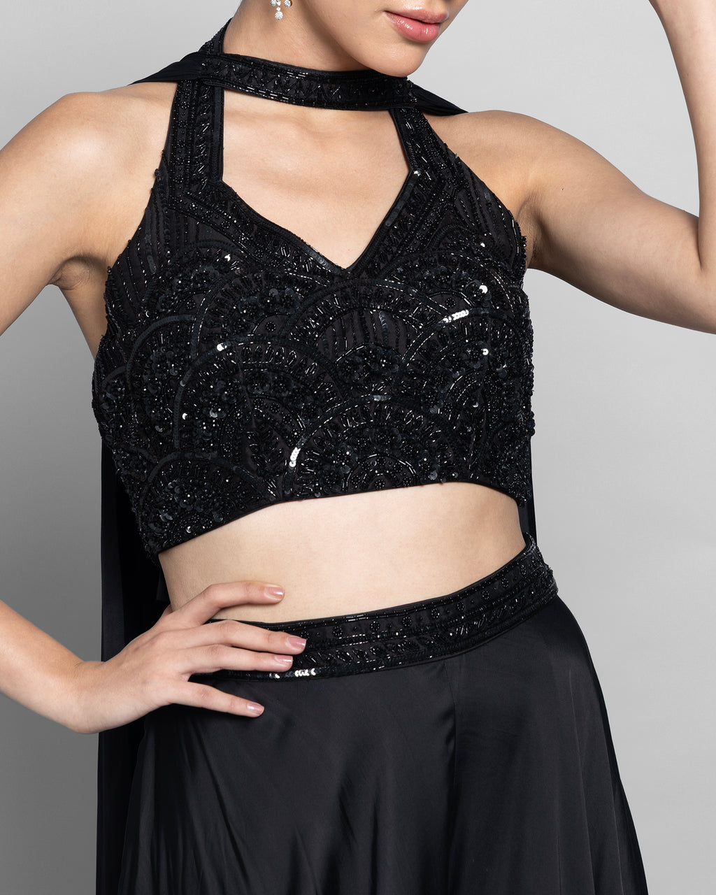 EBONY EMBELLISHED CROP-TOP WITH PALAZZO