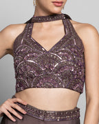MOCHA EMBELLISHED CROP-TOP WITH PALAZZO