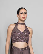 MOCHA EMBELLISHED CROP-TOP WITH PALAZZO