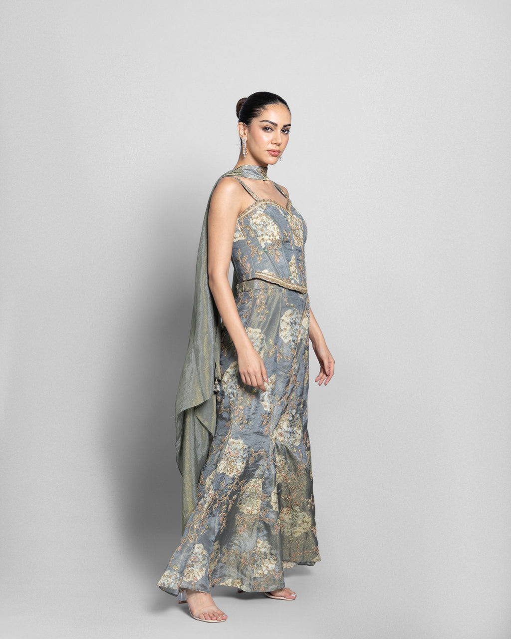 STONE BLUE TISSUE CORSET TOP WITH PALAZZO