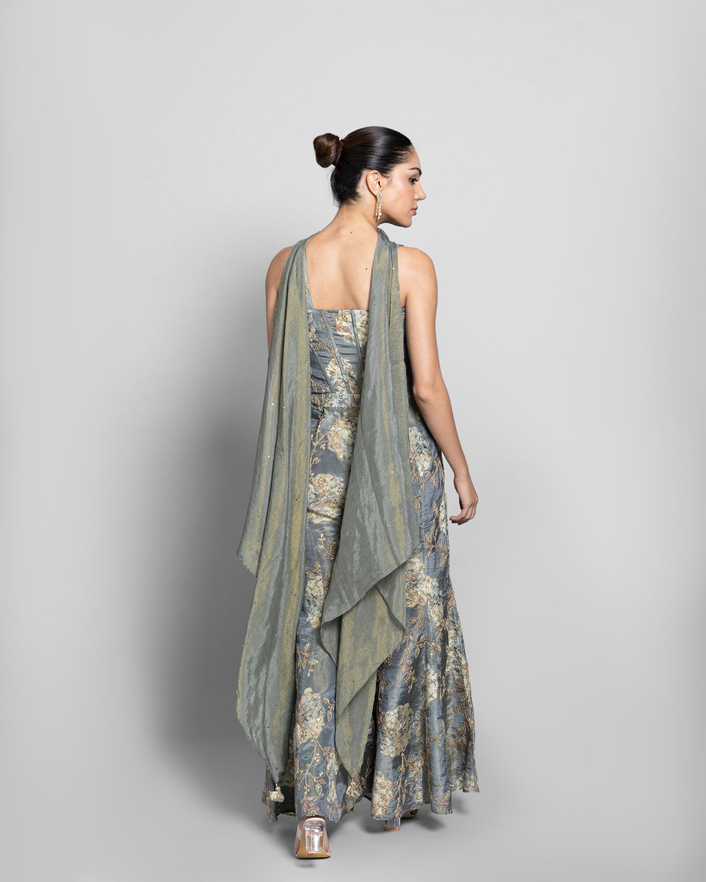 STONE BLUE TISSUE CORSET TOP WITH PALAZZO