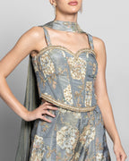 STONE BLUE TISSUE CORSET TOP WITH PALAZZO