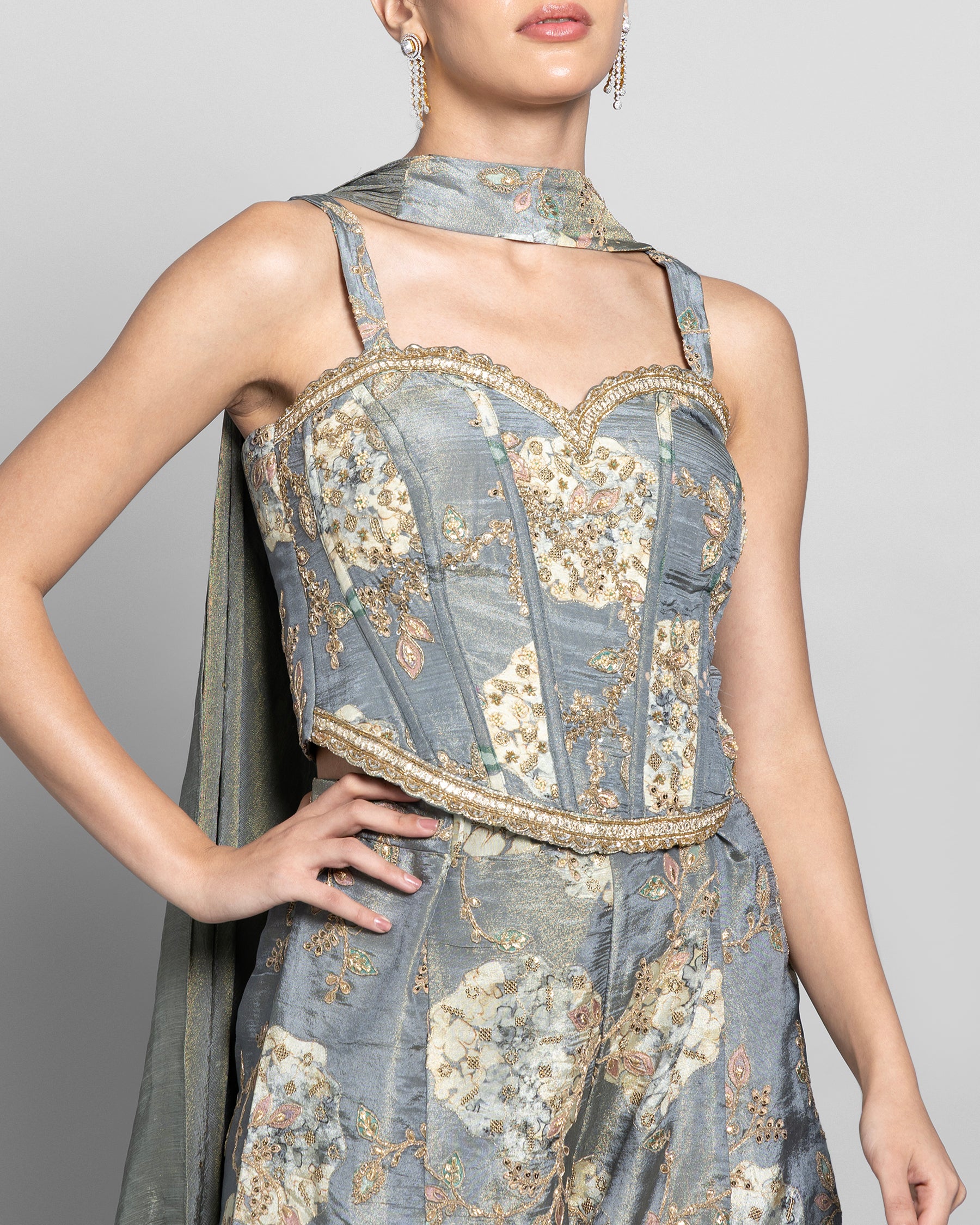 STONE BLUE TISSUE CORSET TOP WITH PALAZZO