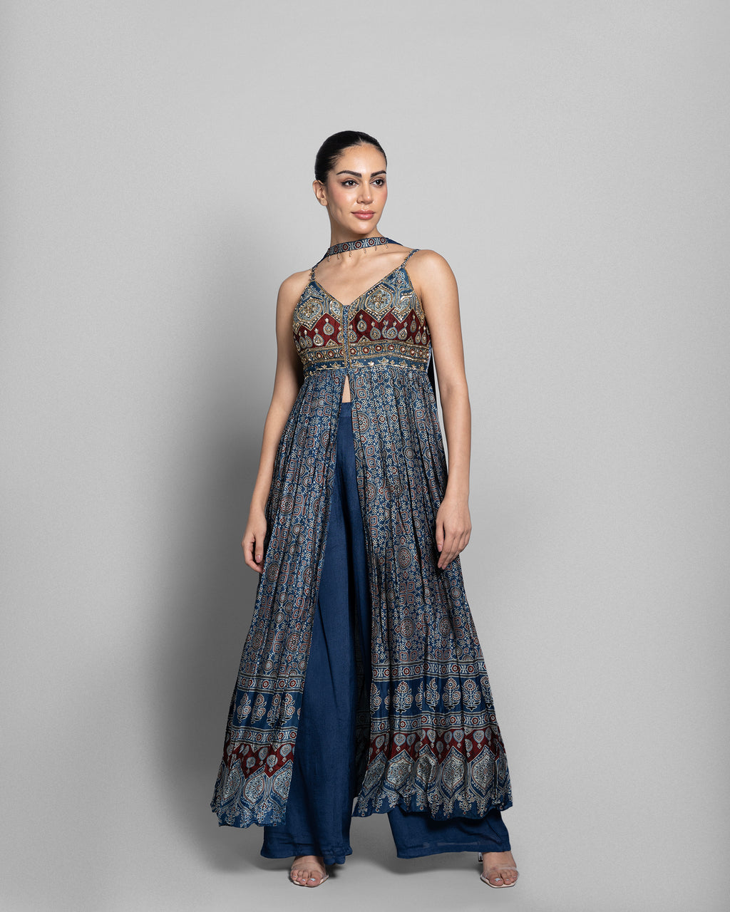 AJRAKH PRINT PANEL CUT SUIT SET