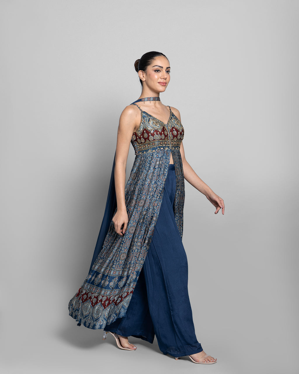 AJRAKH PRINT PANEL CUT SUIT SET