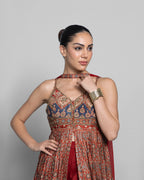 AJRAKH PRINT PANEL CUT SUIT SET