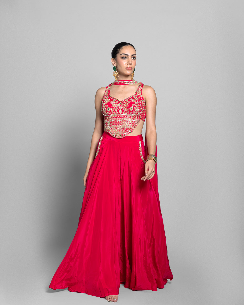RUBY RED CROP-TOP PALAZZO ENSEMBLE
