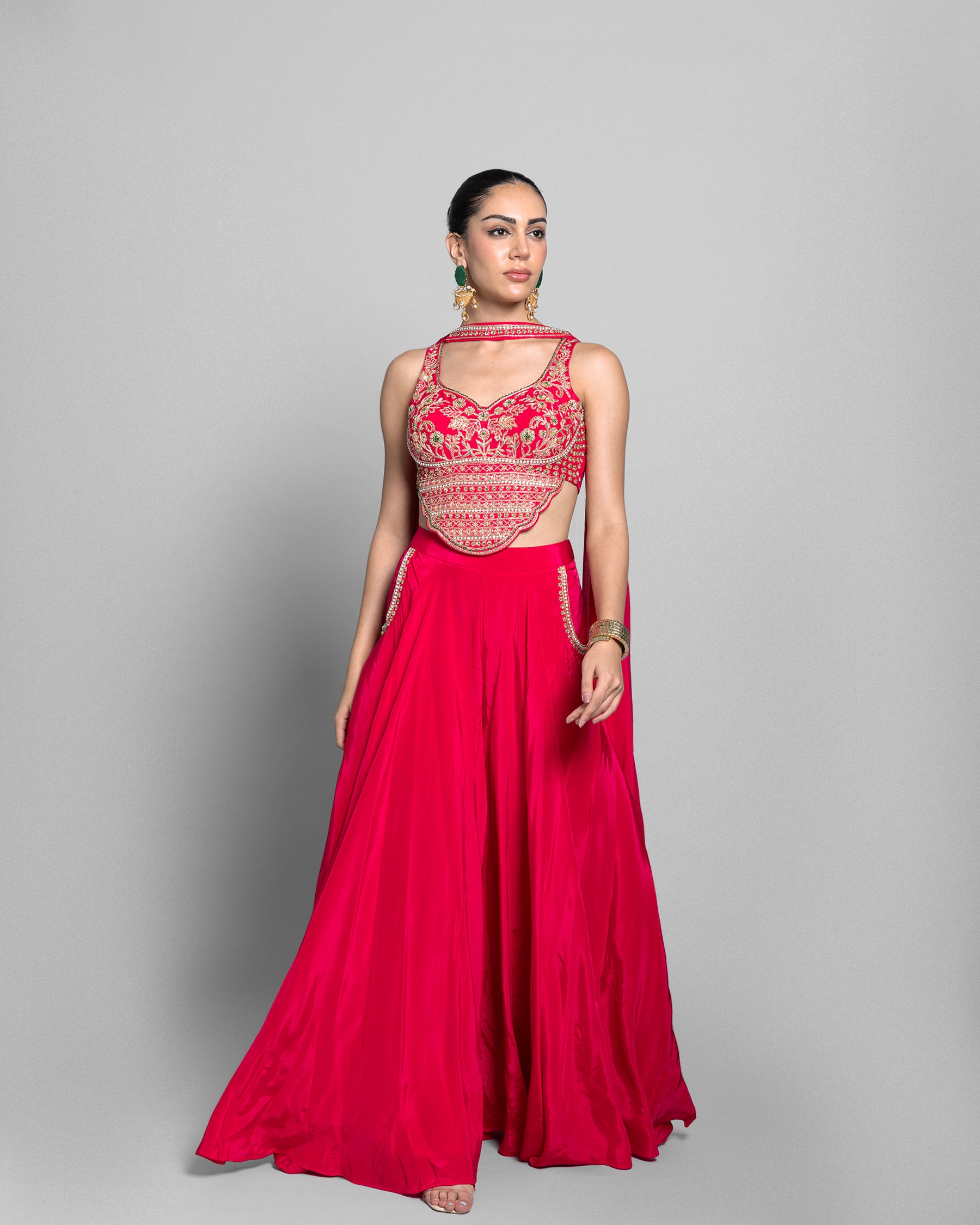 RUBY RED CROP-TOP PALAZZO ENSEMBLE
