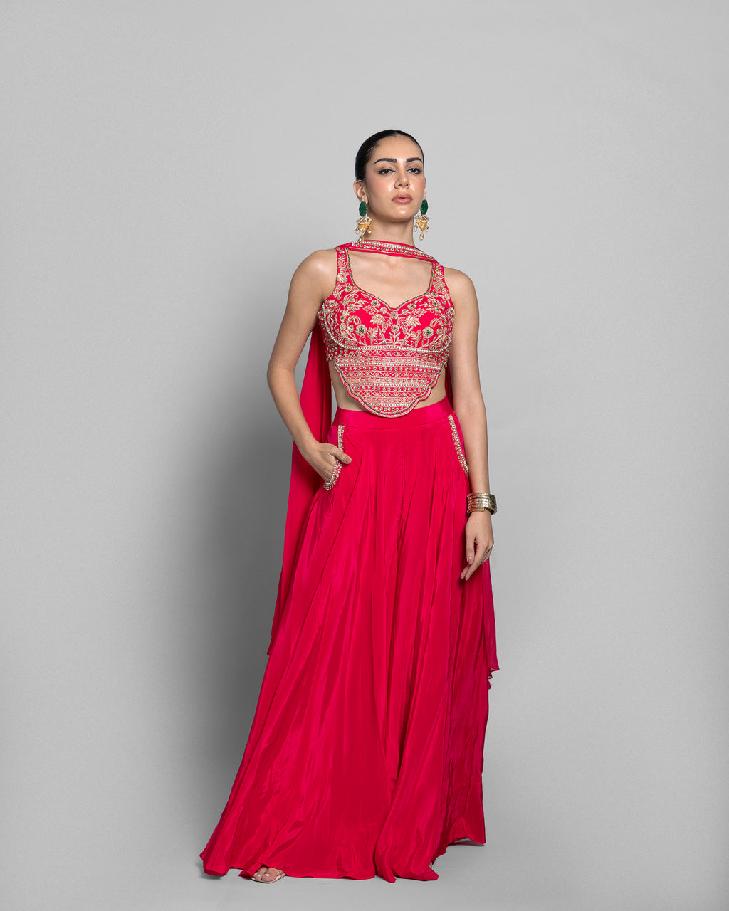 RUBY RED CROP-TOP PALAZZO ENSEMBLE