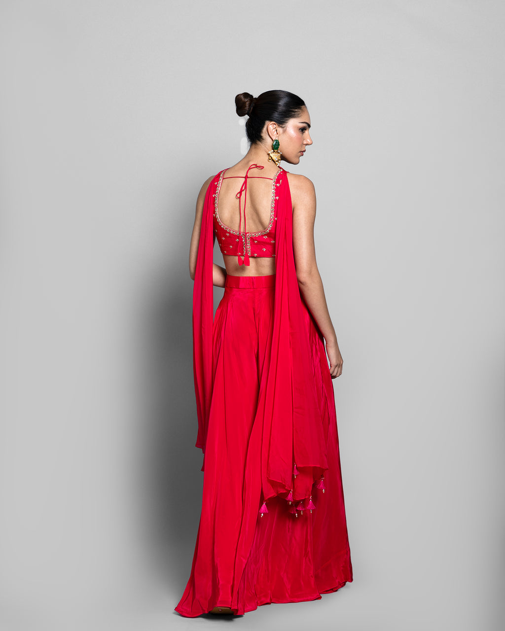RUBY RED CROP-TOP PALAZZO ENSEMBLE