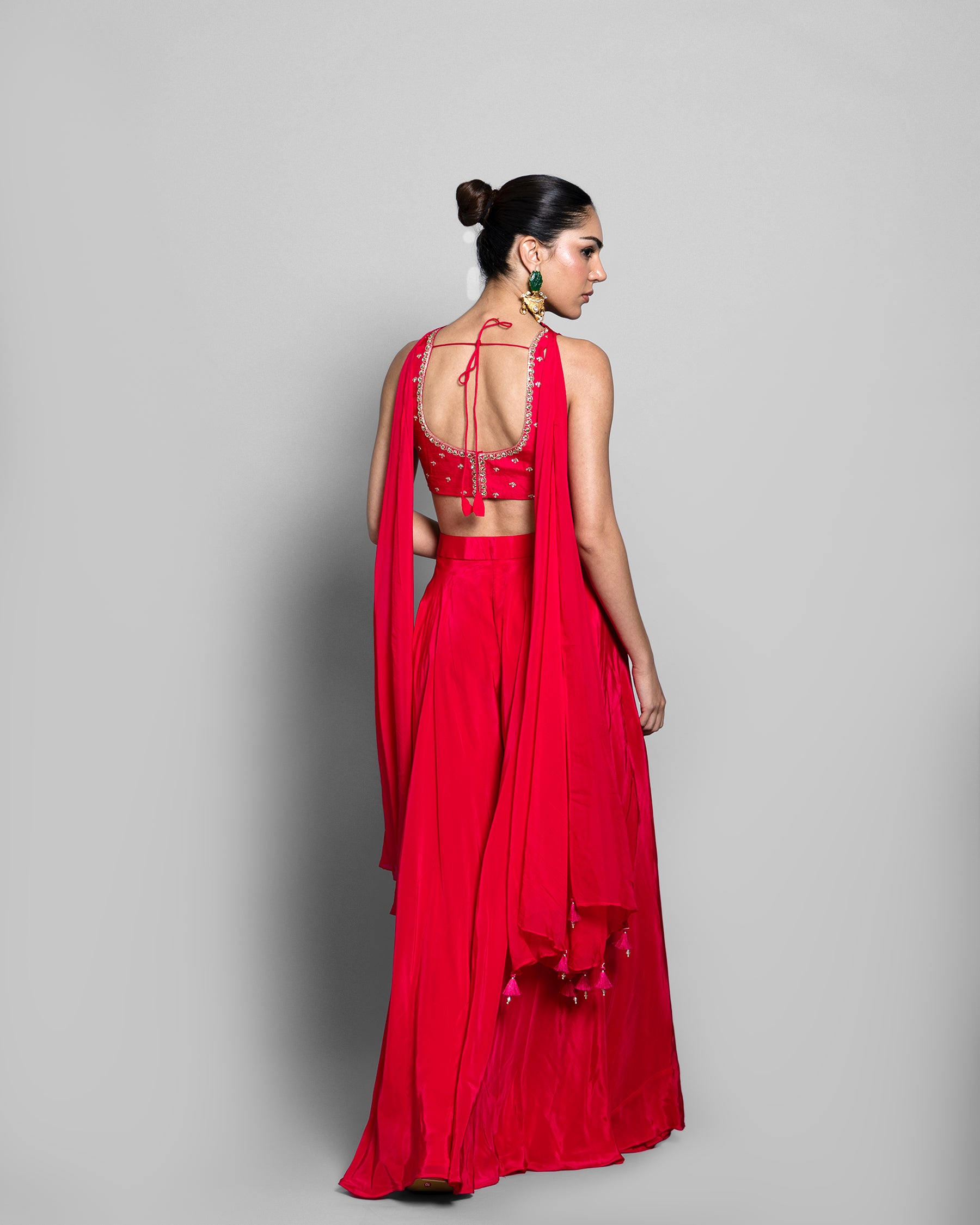 RUBY RED CROP-TOP PALAZZO ENSEMBLE