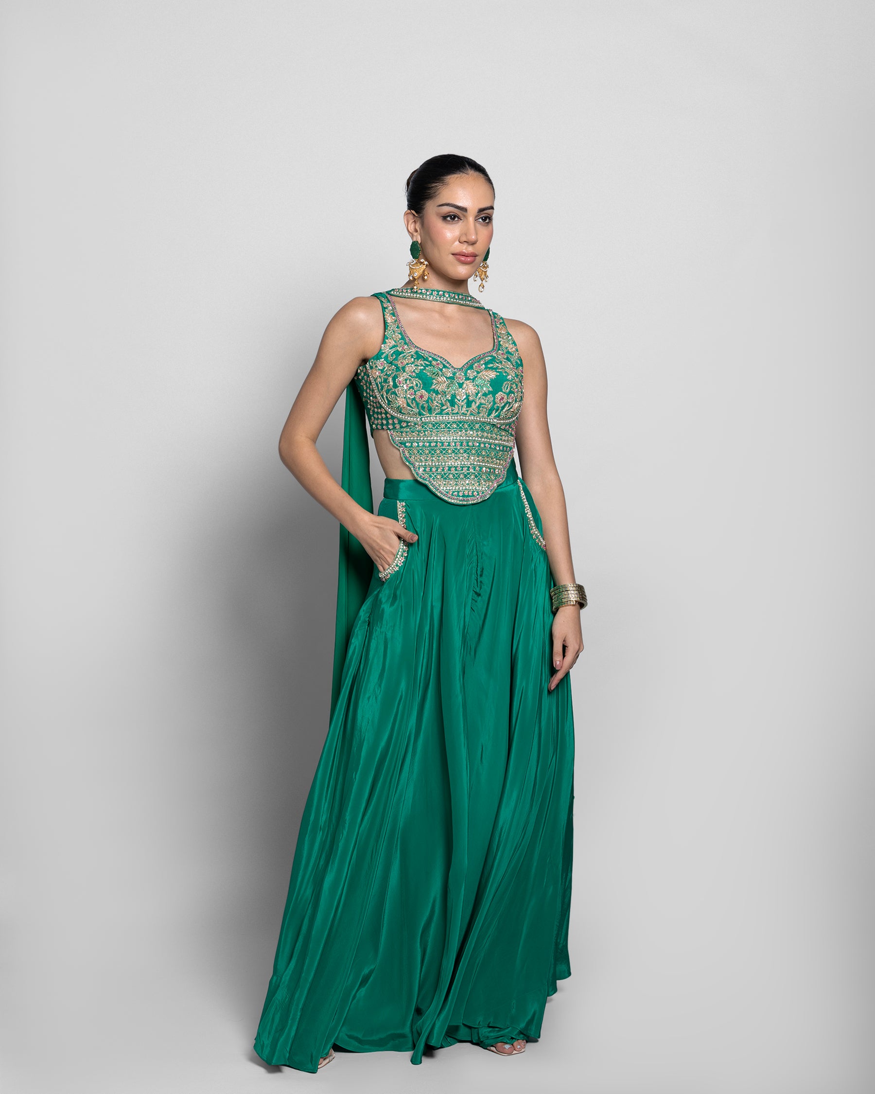 JADE GREEN CROP-TOP PALAZZO ENSEMBLE