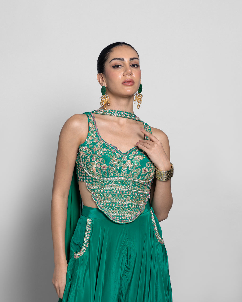 JADE GREEN CROP-TOP PALAZZO ENSEMBLE