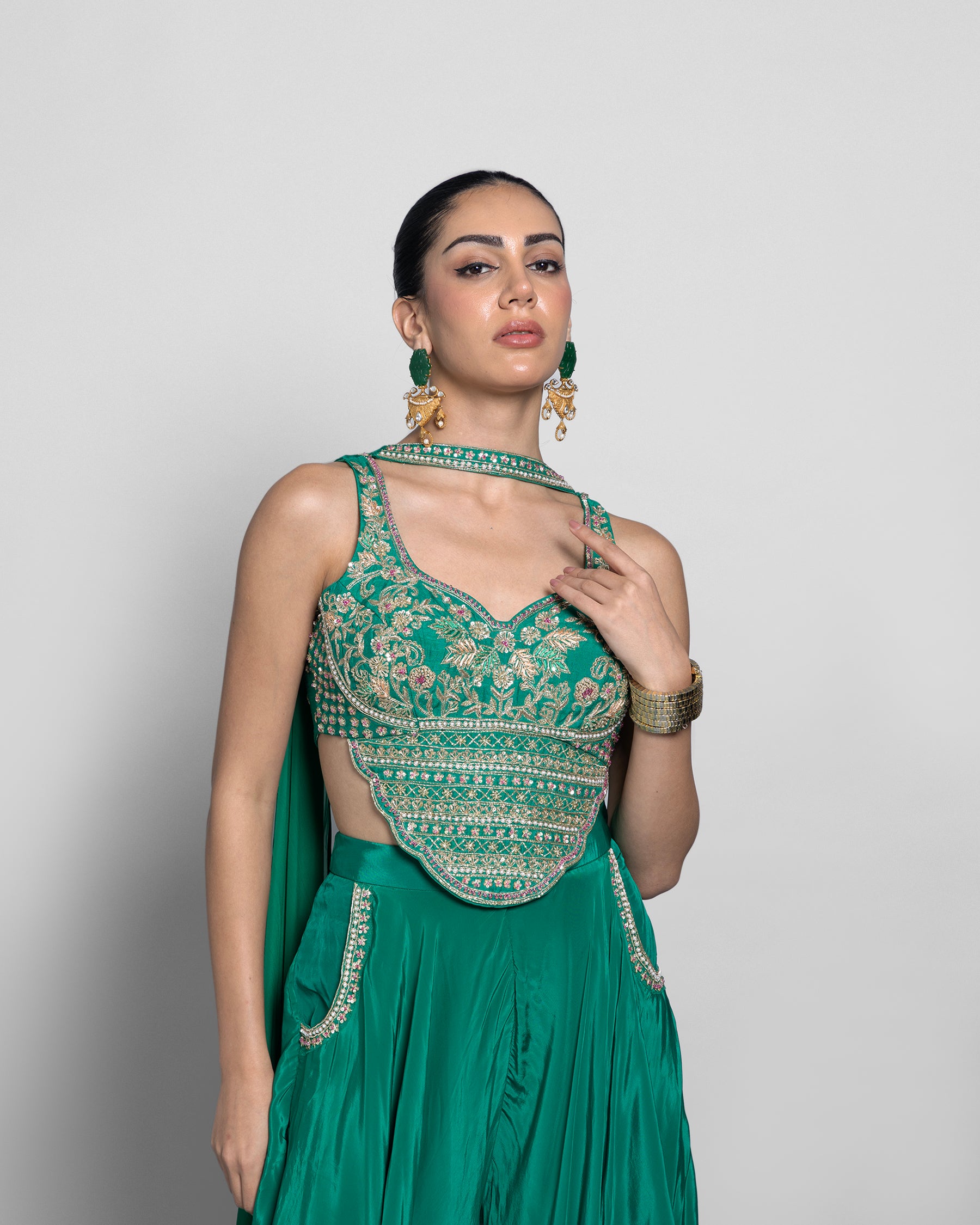 JADE GREEN CROP-TOP PALAZZO ENSEMBLE