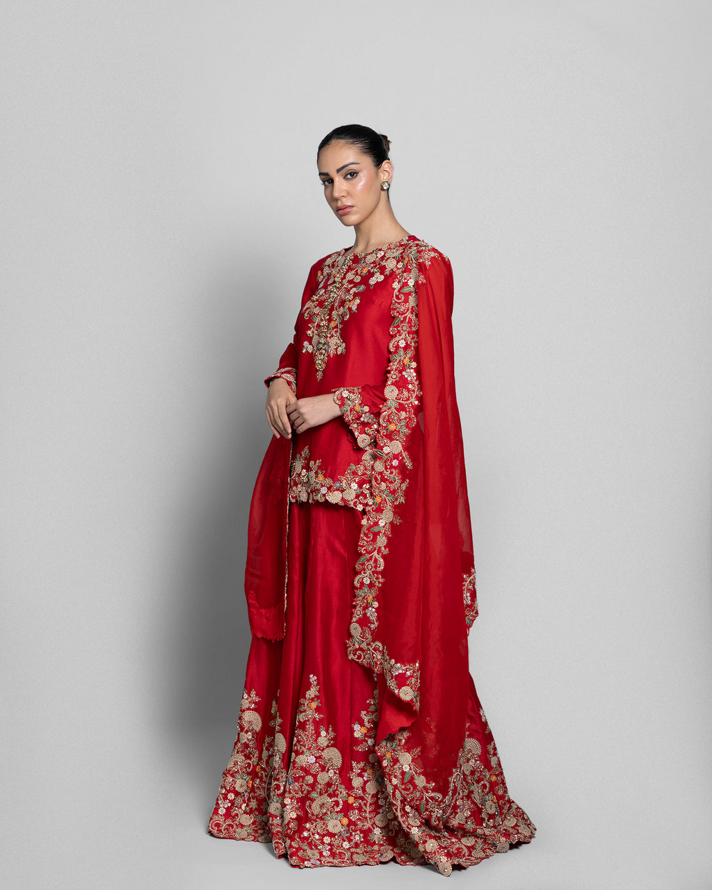 SCARLET EMBROIDERED SHARARA ENSEMBLE