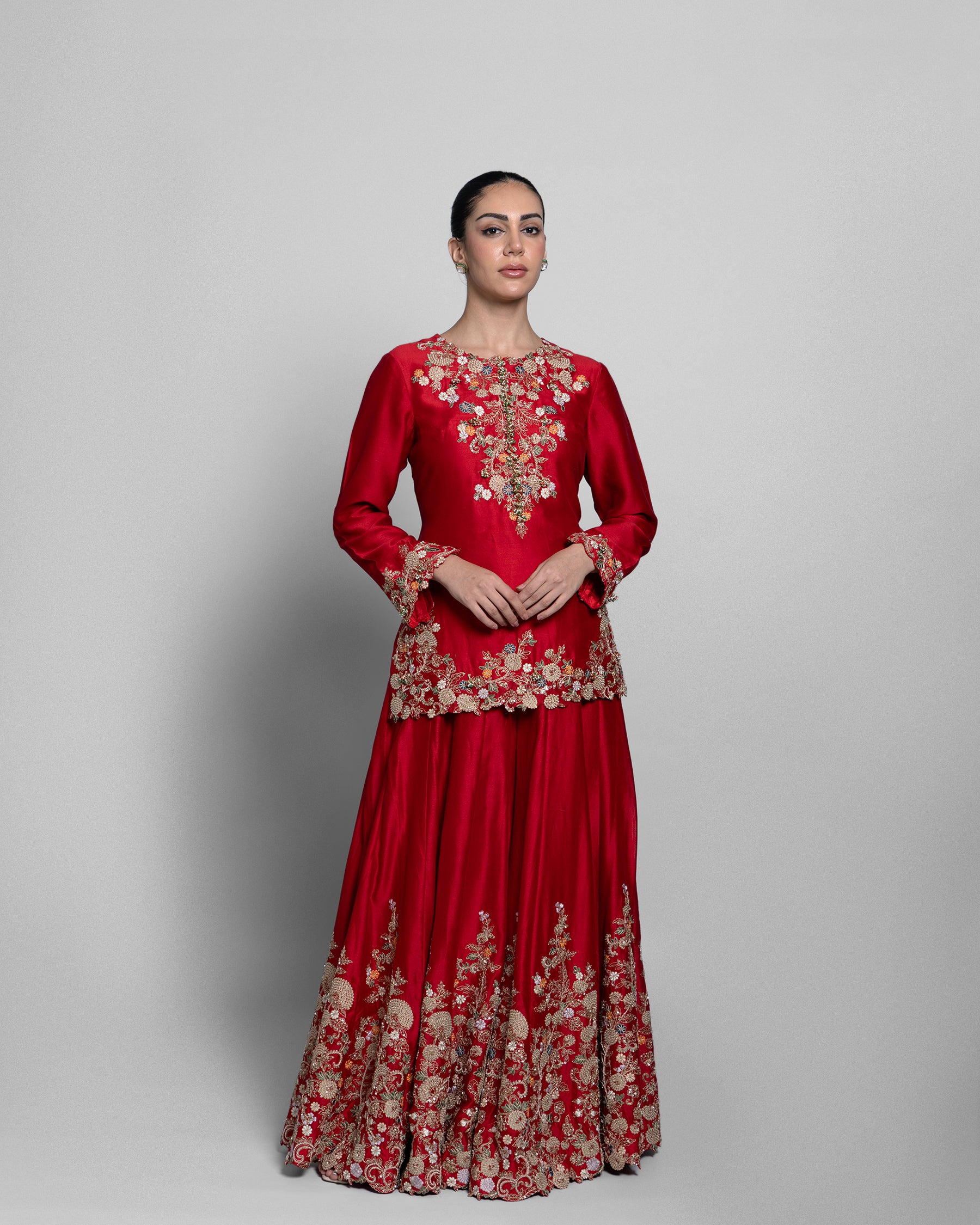 SCARLET EMBROIDERED SHARARA ENSEMBLE