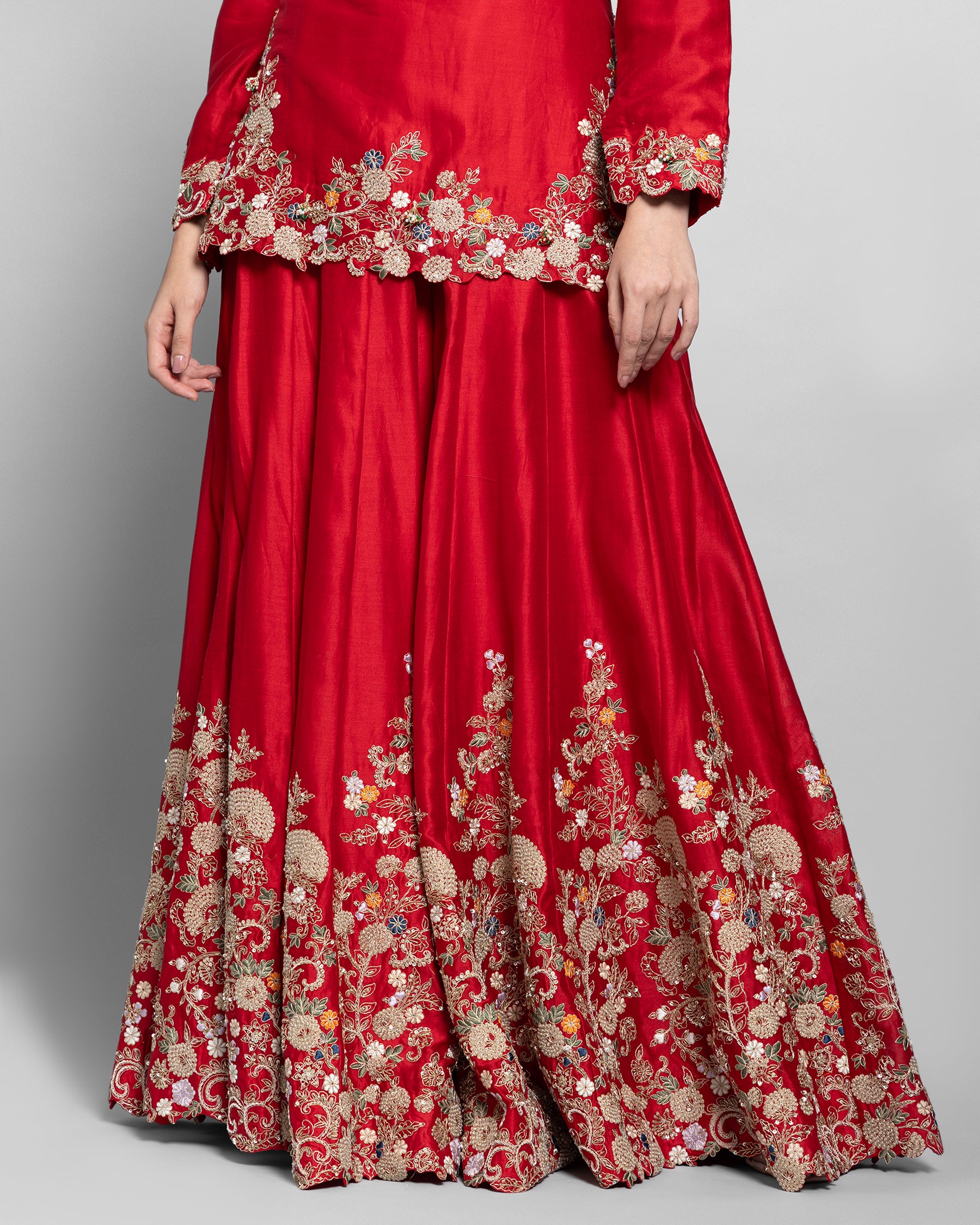 SCARLET EMBROIDERED SHARARA ENSEMBLE