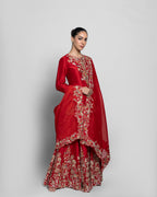 SCARLET EMBROIDERED SHARARA ENSEMBLE