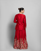 SCARLET EMBROIDERED SHARARA ENSEMBLE