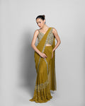 WARM OLIVE CORSET BODICE PRE-DRAPED SAREE SET