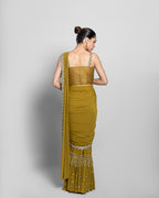 WARM OLIVE CORSET BODICE PRE-DRAPED SAREE SET