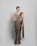 TAUPE SHIMMER PRE-DRAPED SAREE SET