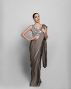 TAUPE SHIMMER PRE-DRAPED SAREE SET