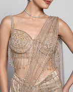 CHAMPAGNE PRE-DRAPED SAREE SET