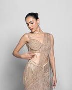CHAMPAGNE PRE-DRAPED SAREE SET