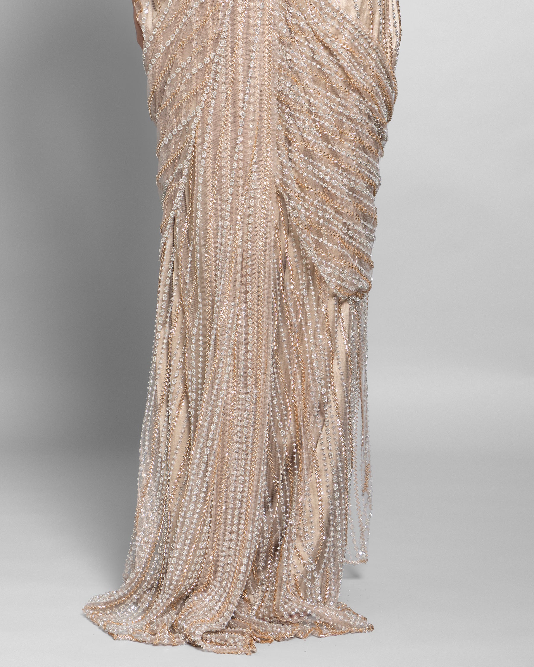 CHAMPAGNE PRE-DRAPED SAREE SET