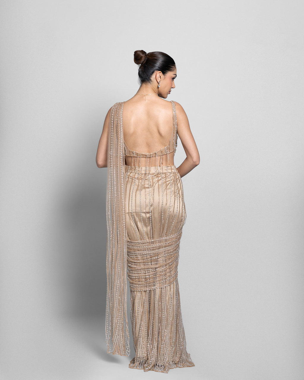 CHAMPAGNE PRE-DRAPED SAREE SET
