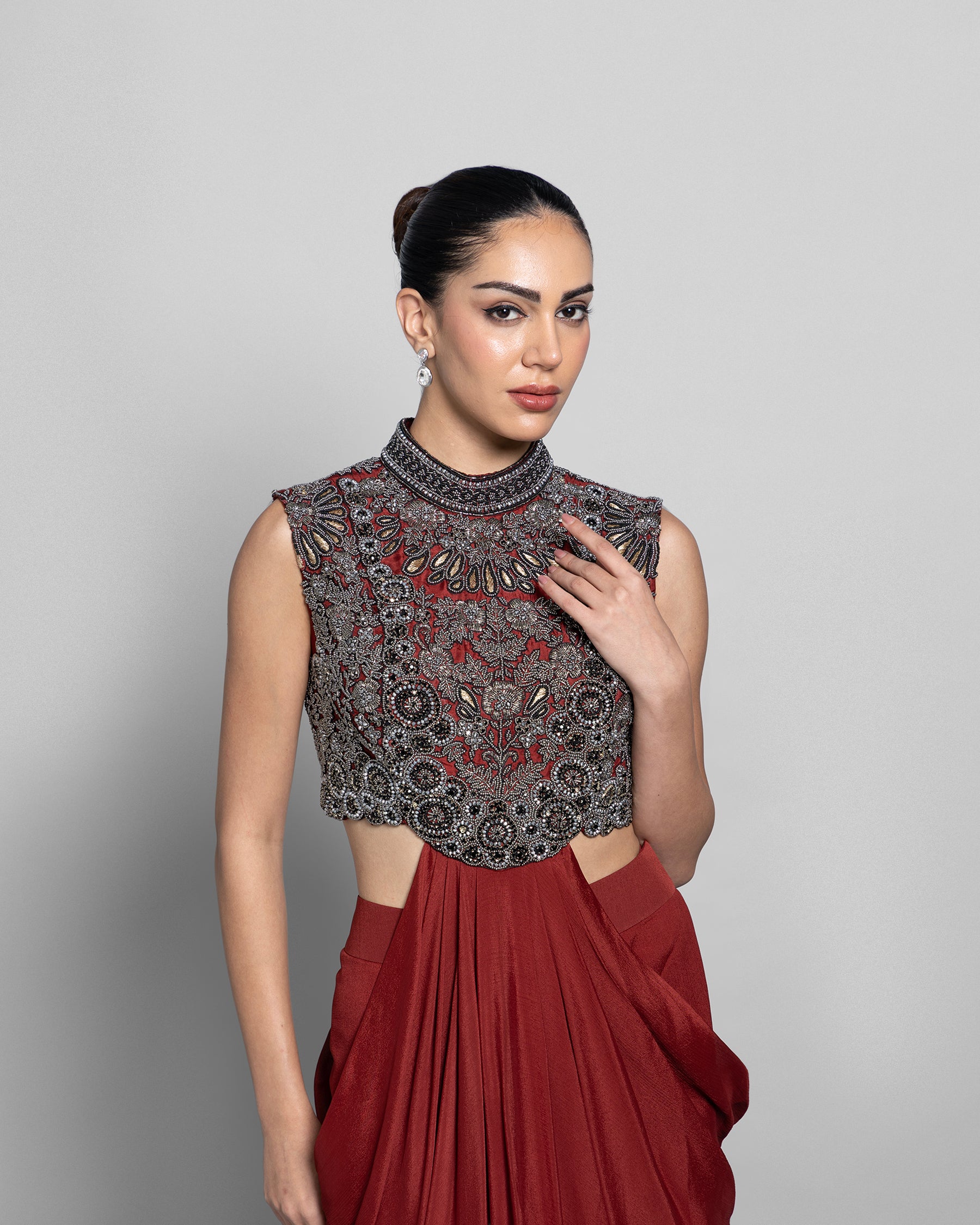 DEEP SCARLET DRAPE COUTURE SET